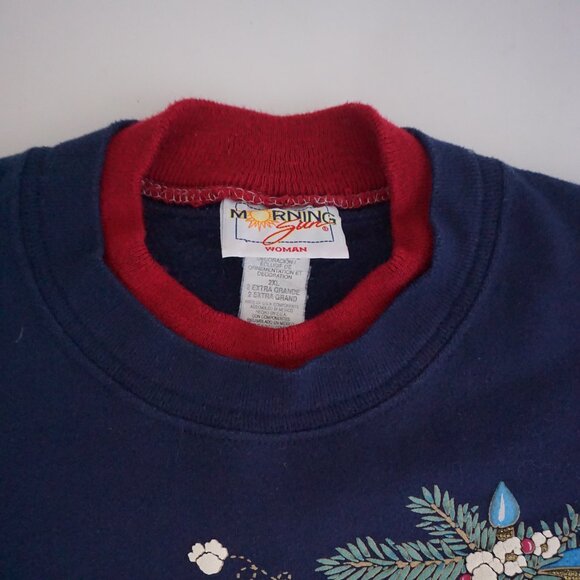 Vintage Morning Sun Navy Mouse Popcorn Christmas Sweatshirt Holiday 2XL - Picture 8 of 8